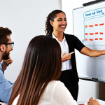 **Prompt 1 (Psychological Safety in Action):**
    A diverse team of professionals actively collaborating in a modern, well-lit office. One person is confidently presenting a "half-baked" idea on a shared screen or whiteboard, while others are listening intently, smiling, and adding their input. The atmosphere is vibrant, open, and supportive, with individuals appearing comfortable to ask questions or point out potential issues without fear. Abstract elements like interconnected lines or glowing energy symbolize shared ideas, trust, and the flow of collective innovation. Emphasize a sense of psychological safety and candid communication. Wide shot, dynamic, professional, empowering, high-resolution.