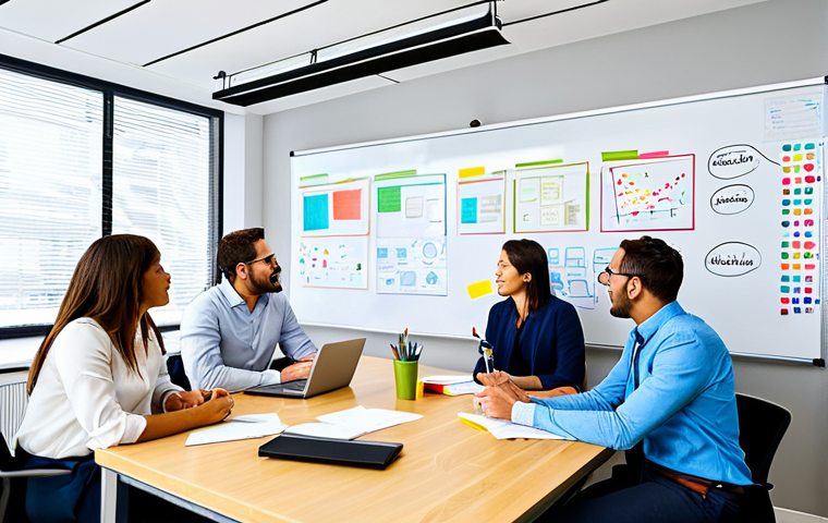 심리적 안전감을 위한 팀 목표의 일관성 유지 - Open Communication Brainstorming**

"A diverse team of professionals in a brightly lit, modern offic...