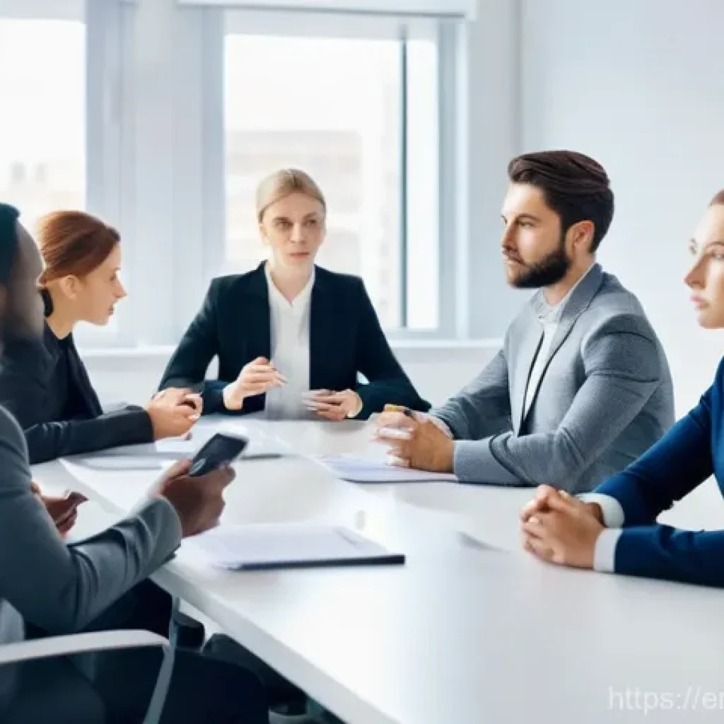 심리적 안전감을 높이는 조직 내 투명한 의사소통 - **Prompt:** A dynamic, high-resolution corporate photograph of a team meeting in a modern, brightly ...