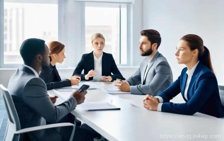 심리적 안전감을 높이는 조직 내 투명한 의사소통 - **Prompt:** A dynamic, high-resolution corporate photograph of a team meeting in a modern, brightly ...
