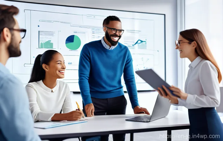 심리적 안전감을 높이는 조직 내 투명한 의사소통 - **Prompt:** A dynamic, high-resolution corporate photograph of a team meeting in a modern, brightly ...