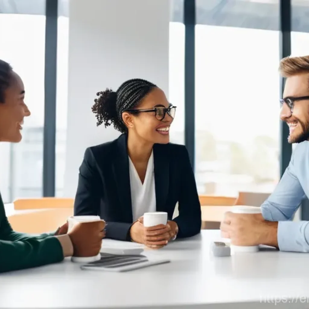 심리적 안전감을 위한 팀 내 갈등 예방 전략 - **Image Prompt:** A diverse group of five professionals (mix of genders, ages, and ethnicities) in a...