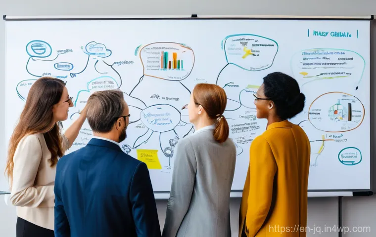 심리적 안전감을 위한 팀 내 갈등 예방 전략 - **Image Prompt:** A small team of four professionals (two men, two women) engaged in a focused discu...