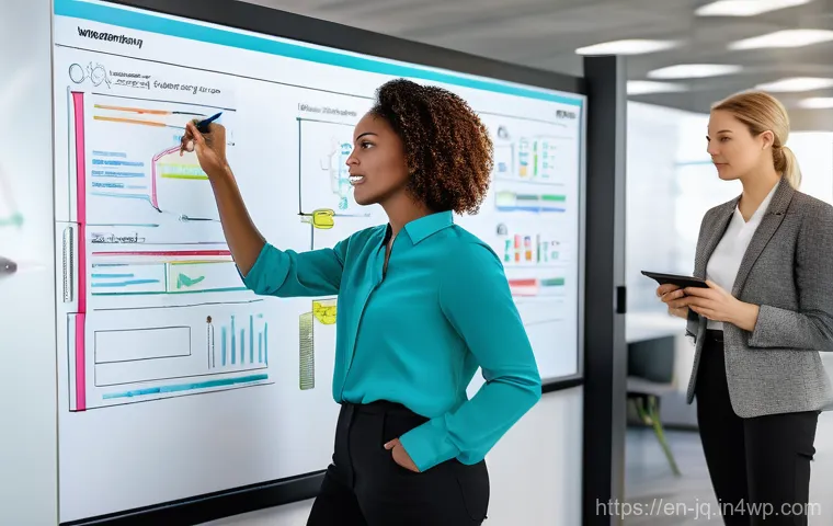 심리적 안전감을 위한 조직 변화 관리 프레임워크 - A diverse group of professionals engaged in a dynamic hybrid meeting. A male leader in his late 40s,...