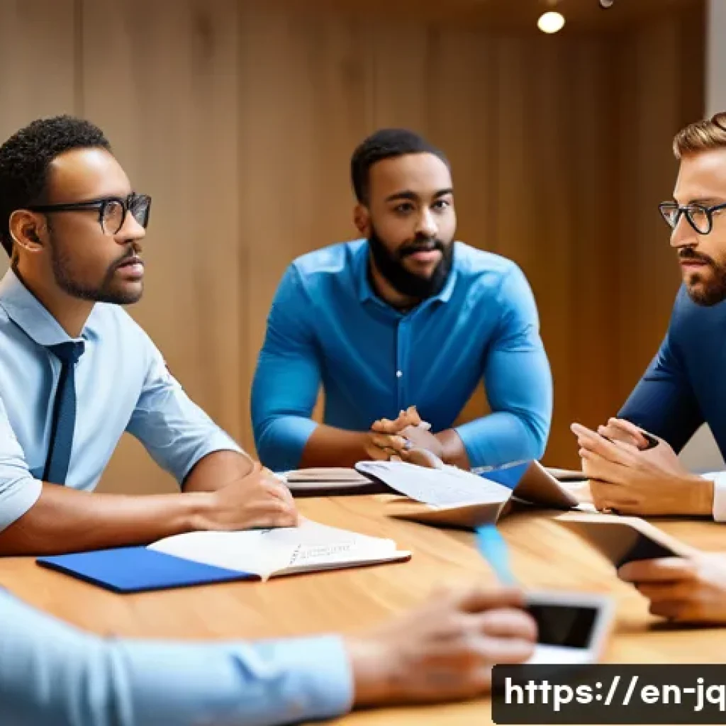 심리적 안전감을 위한 팀원 간의 피드백 루프 구축 - A diverse team of professionals engaged in a collaborative meeting in a modern office setting, with ...