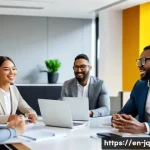 심리적 안전감을 위한 팀 내 관계 강화 전략 - A diverse group of professional team members engaged in an open communication meeting in a modern of...